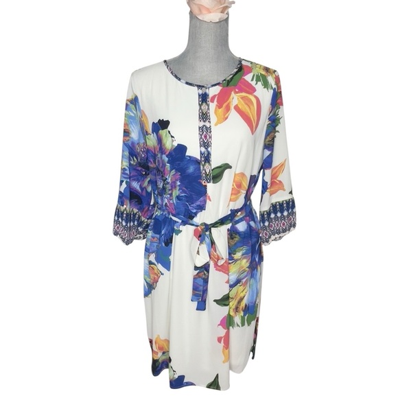 Anthropologie Fig And Flower Multicolor Boho Large Floral Print Shirt Dress L - Picture 1 of 9